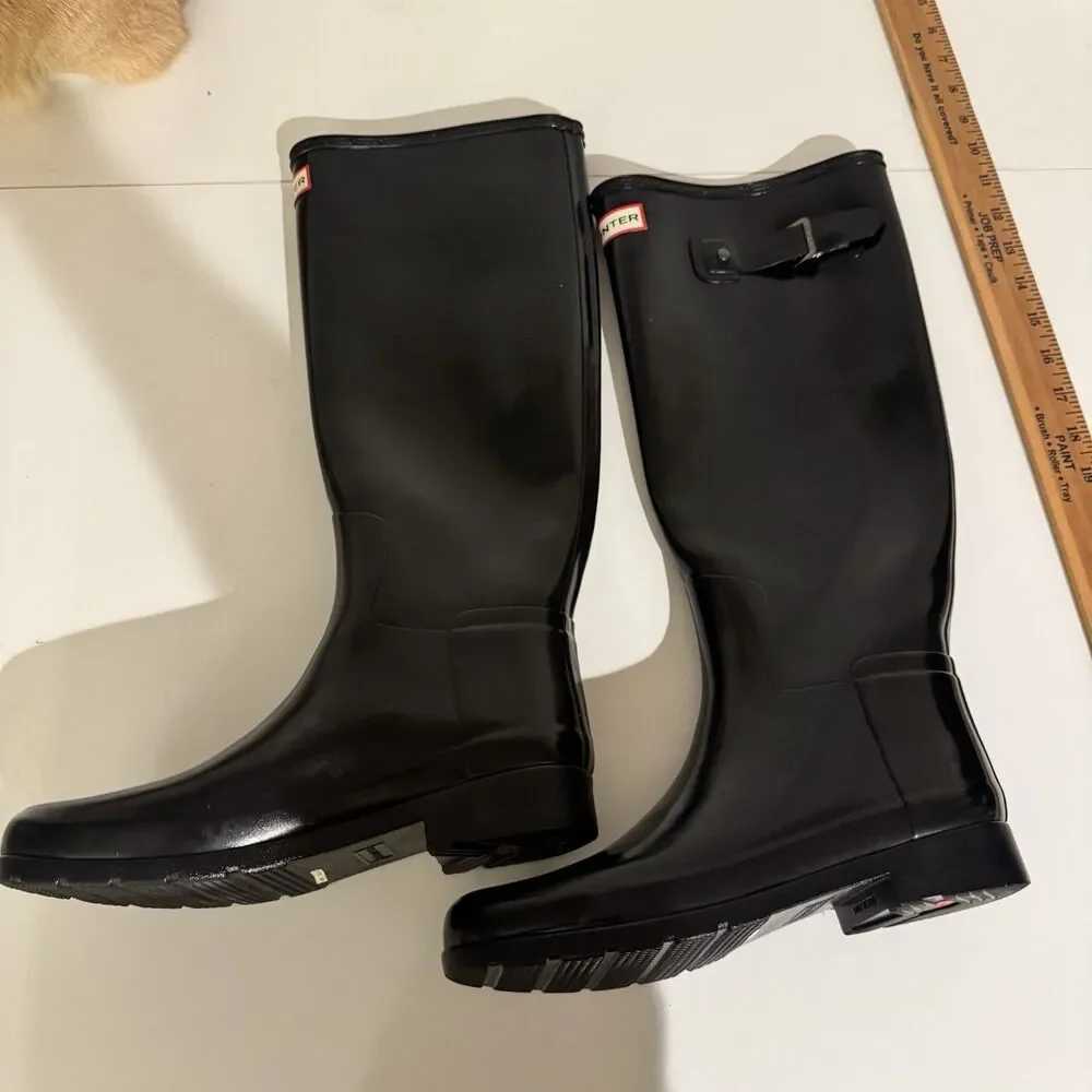 Hunter Original Tall Gloss Adjustable Women's Rain Boots - Black, 8/39